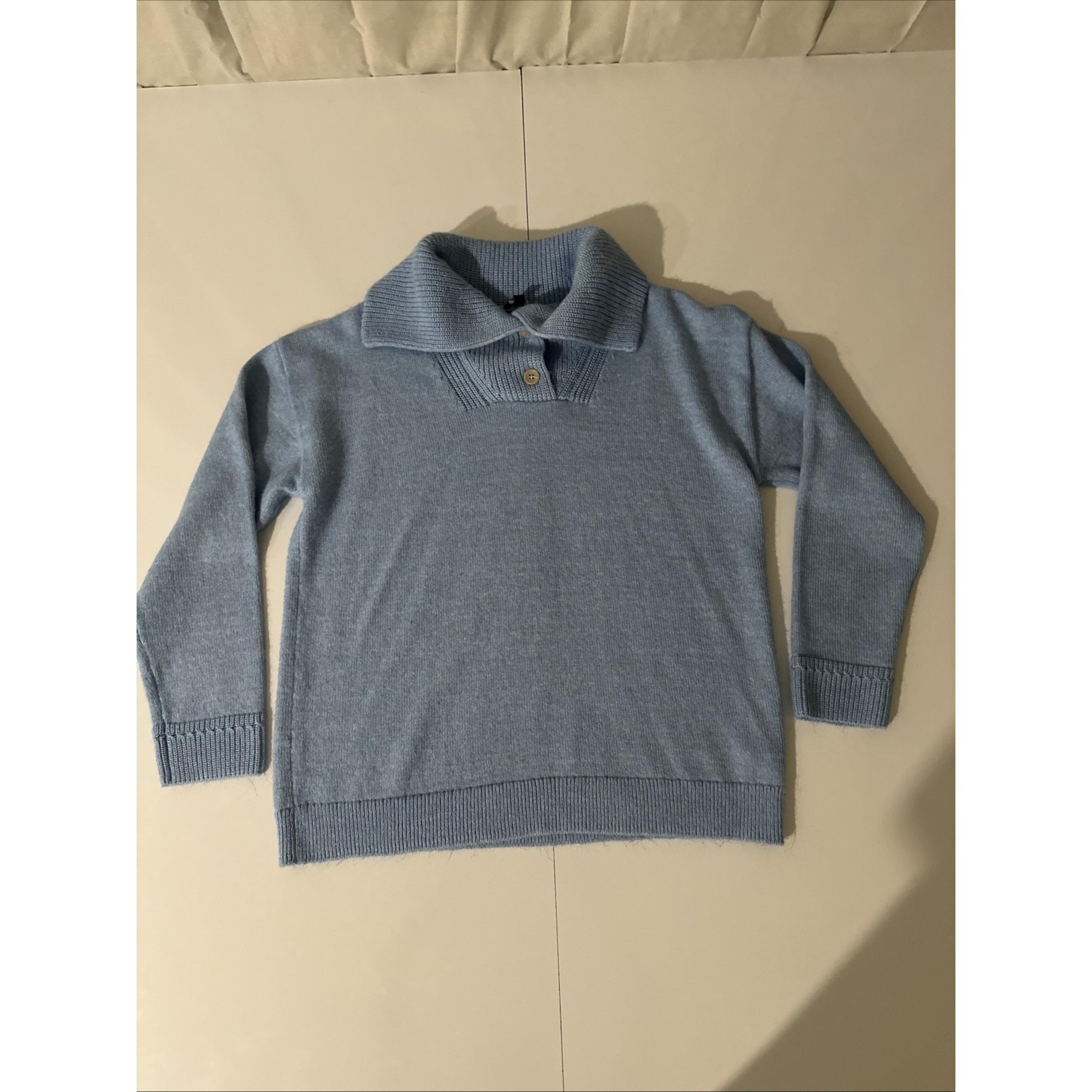 Talbots Breton Sweater Womens  Blue Cotton Blend Button Collar Pullover SIZE L