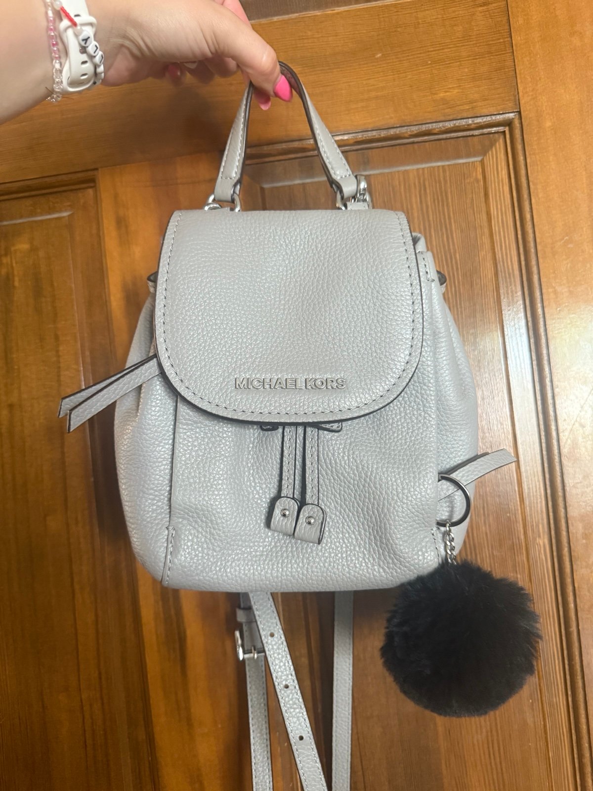 MICHAEL KORS Gray Riley Small Flap Drawstring Pebbled Leather Crossbody Bag