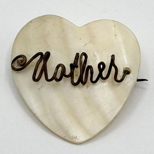 Estate Mother of Pearl Wire Work Heart Vintage Pin Brooch