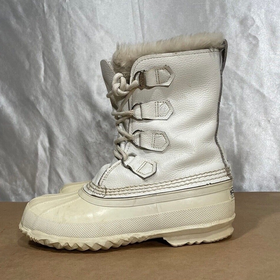 Vintage Sorel White Leather Rubber Winter Snow Boots Women’s Size 7