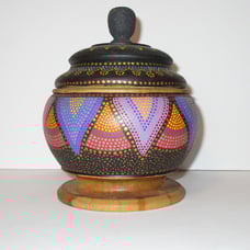 Australia Aboriginal Art Wooden Bowl w Lid Dot Hand Painted Deborah Maynart