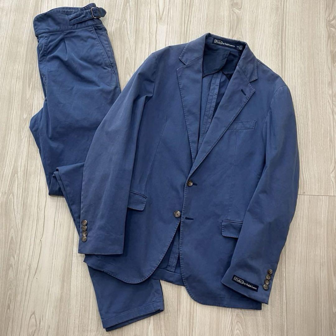 【Rare】Polo by Ralph Lauren Cotton Suit 38R S Blue Stretch