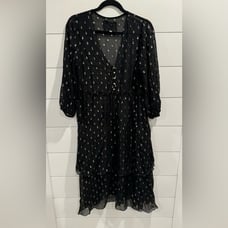 Johnny Was black Raja clip dot midi dress