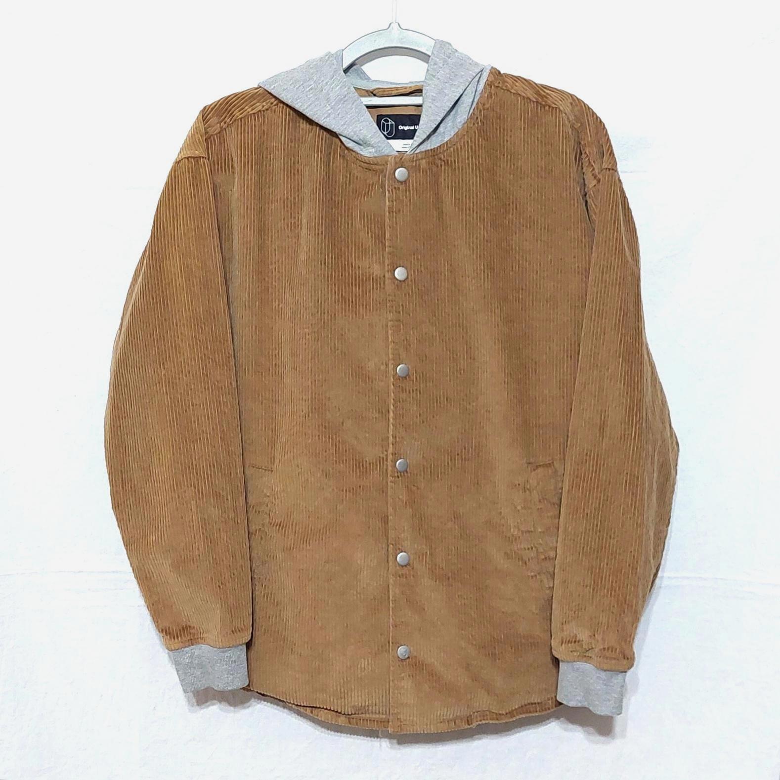 ORIGINAL USE BROWN CORDUROY SNAP BUTTON HOODED JACKET MENS SMALL