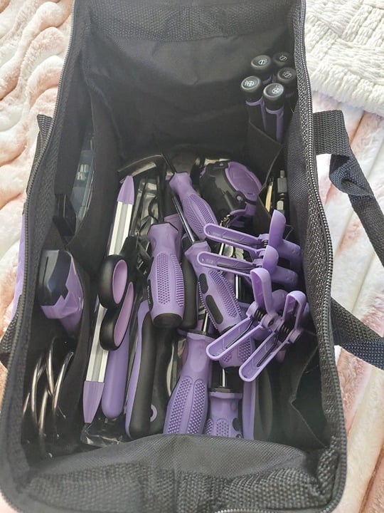 Purple Tool Set, 223-Piece Tool Sets for Women,Tool Kit with 13-Inch Wide Mouth