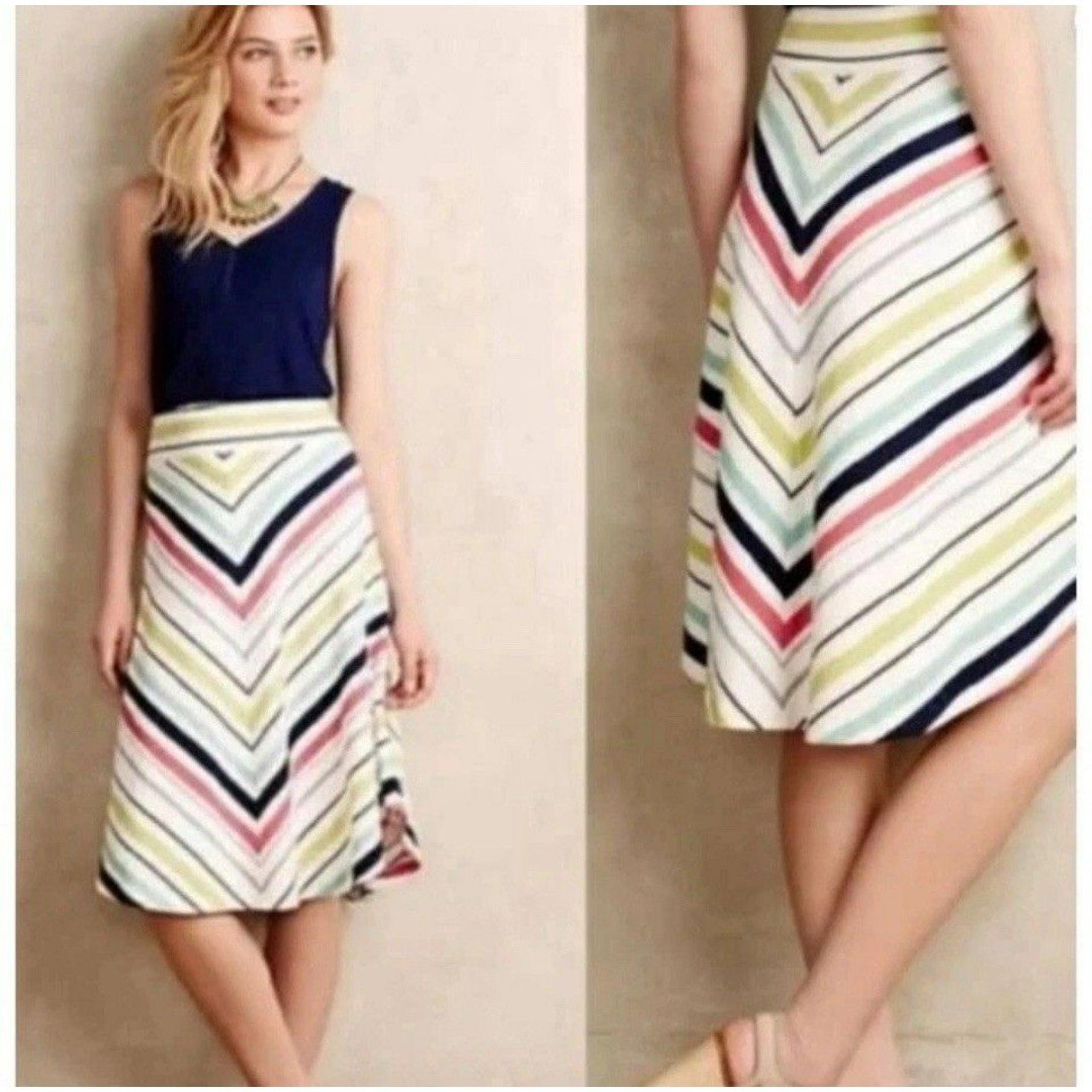 Anthropologie Maeve Springstripe Rainbow Chevron A-Line Skirt Women's Small