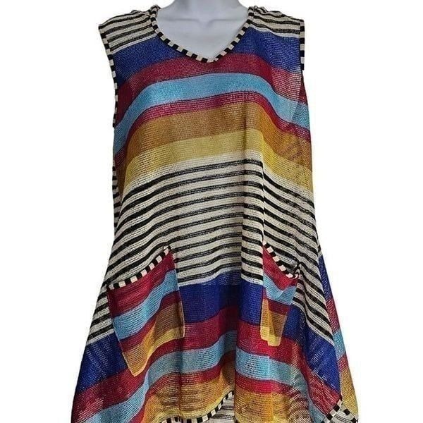 Mirror Image Swim Cover Up Womens Size Small Rainbow Mesh Hooded Pockets