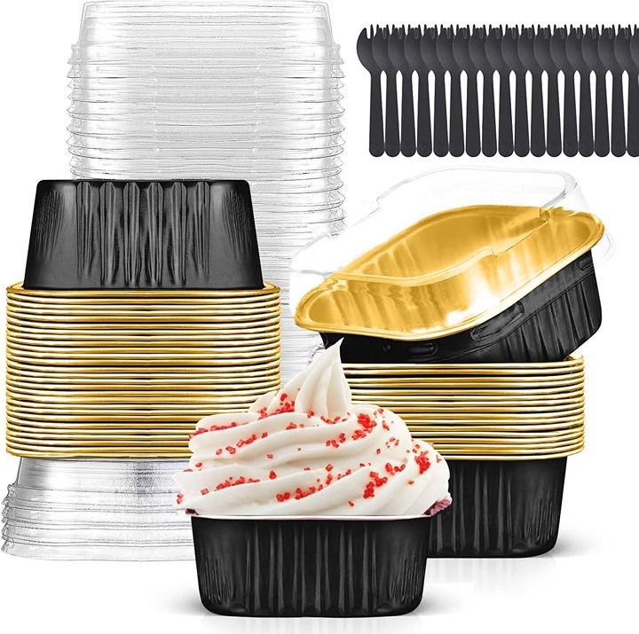 Mini Cake Pans With Lids 10oz 40 Pack Aluminum Foil Square Liners