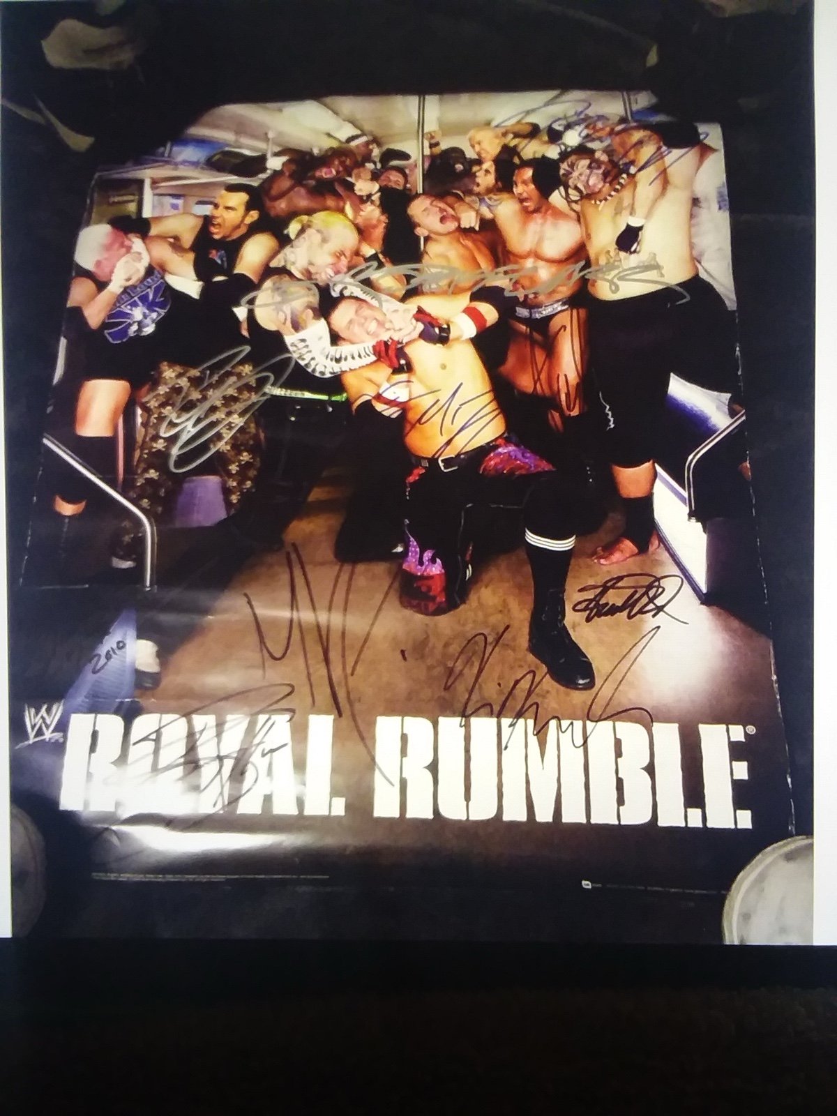 WWE ROYAL RUMBLE 2010 15x19 POSTER AUTOGRAPHED + 11 HARDY ORTON MYSTERIO MIZ COA