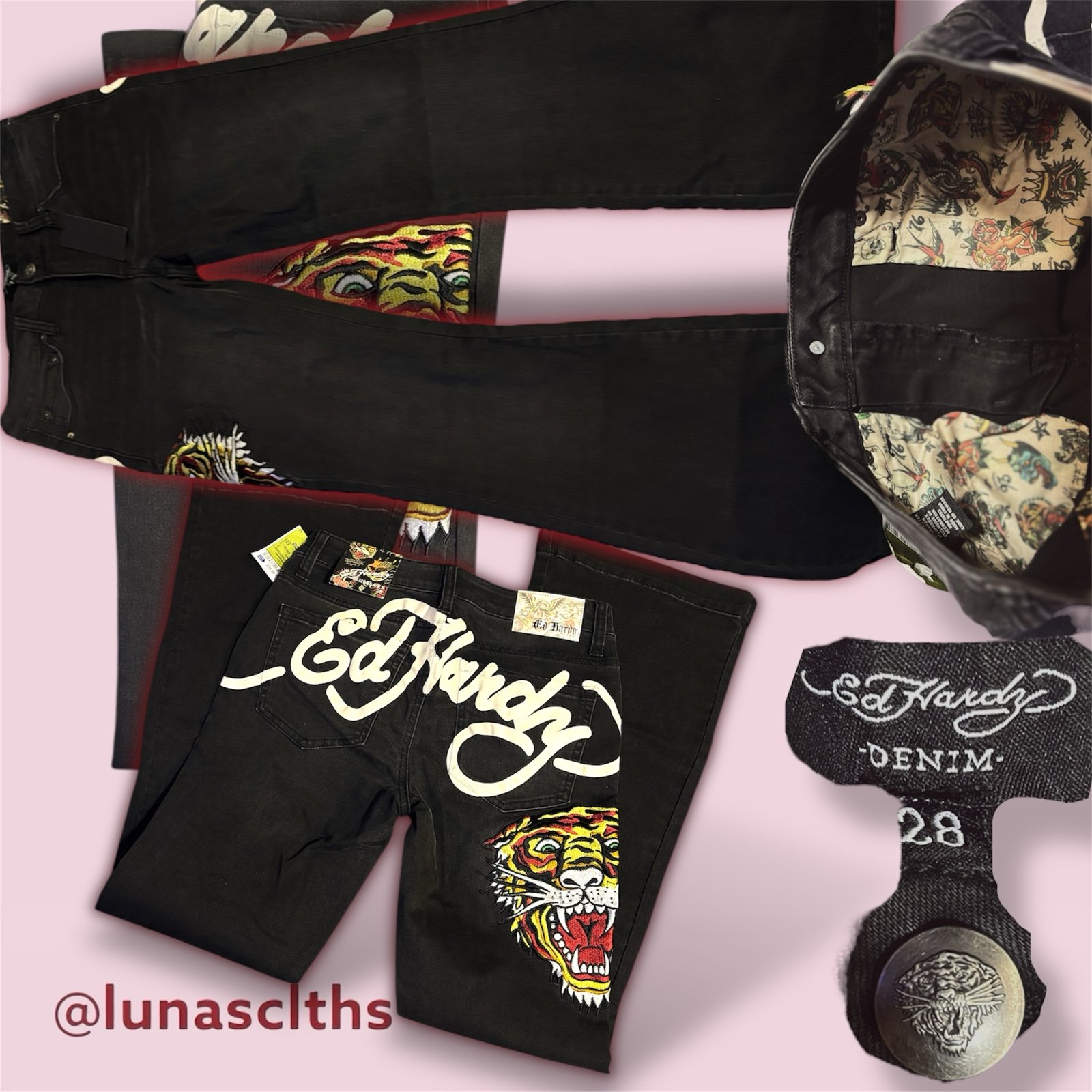Ed Hardy black graphic flare jeans