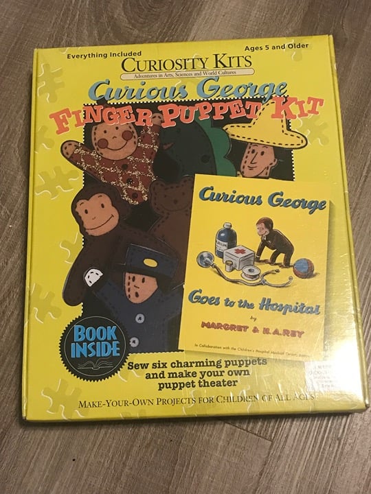 Vintage 1997 Curious George finger puppet kit