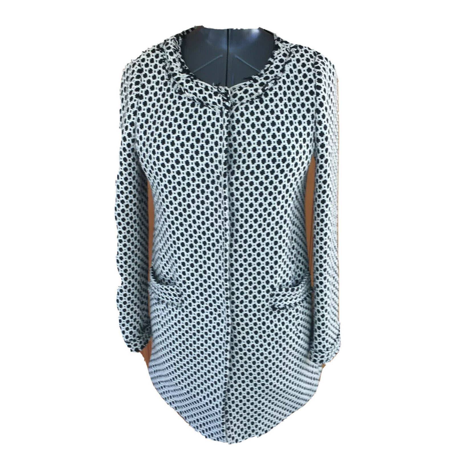 Pim And Larkin Anthropologie Medium Woman Black And White Tweed Snap Front Coat