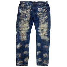 AKOO No Rivals Distressed Mens Size 40 (42x34) Denim Blue Jeans Zip Hip Hop