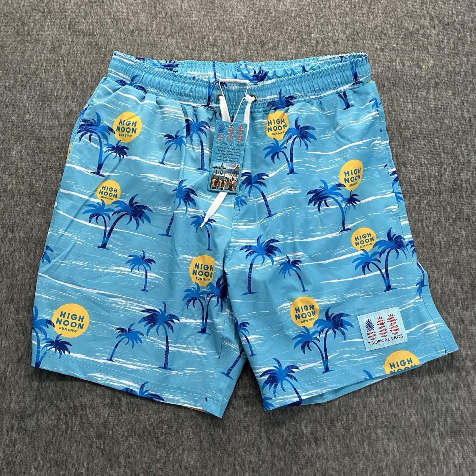 High Noon Seltzer Men's Swim Trunks Shorts MEDIUM Blue Tropical Bros Lined