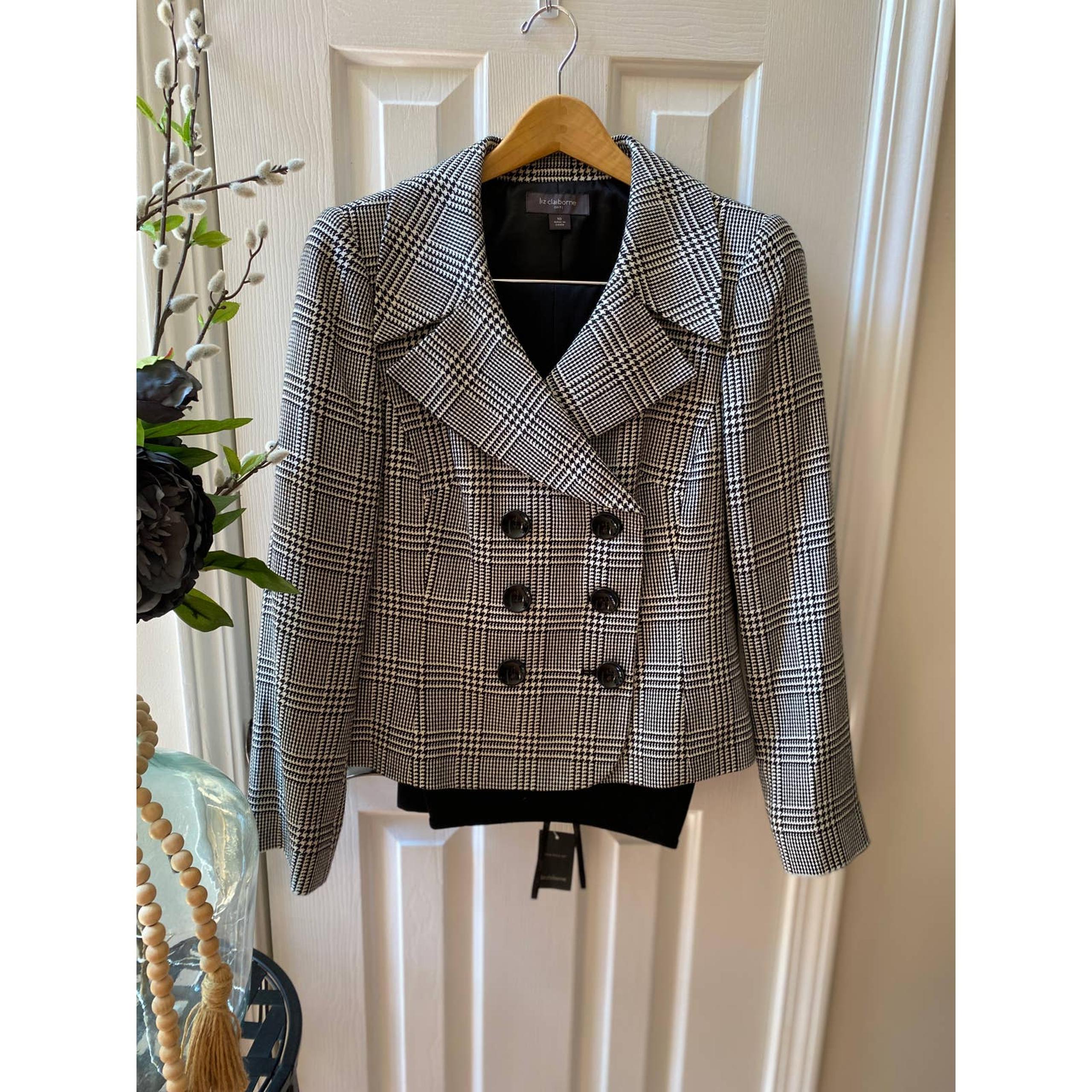 Womens Liz Claiborne Houndstooth 2 Piece Pant Suit 10 NEW