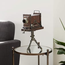 HEAVY DUTY Deco 79 Vintage Wood Camera Sculpture, Brown Vintage Look Film Camera
