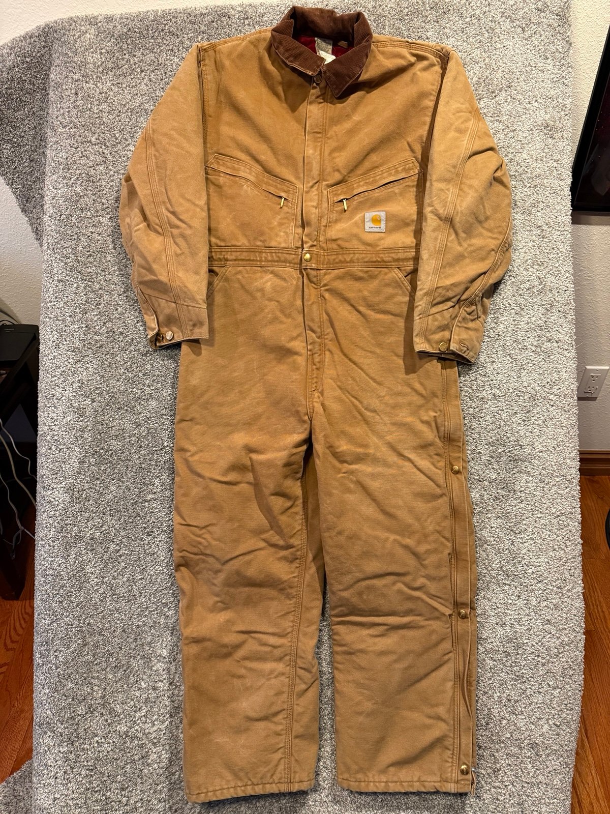 Carhartt Coveralls Mens 44 Short X01 Brown Quilt Lined Duck Canvas Made USA *