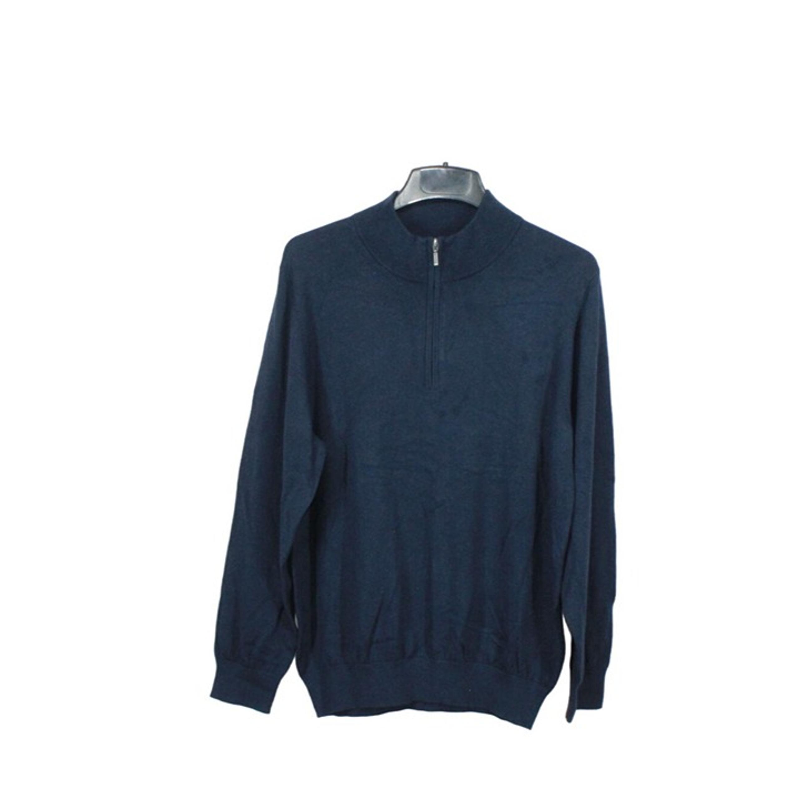 LL Bean Men's Cotton Cashmere Quarter Zip Sweater Cotton Navy Size L