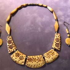 Vintage African Oxbone Necklace&Earrings