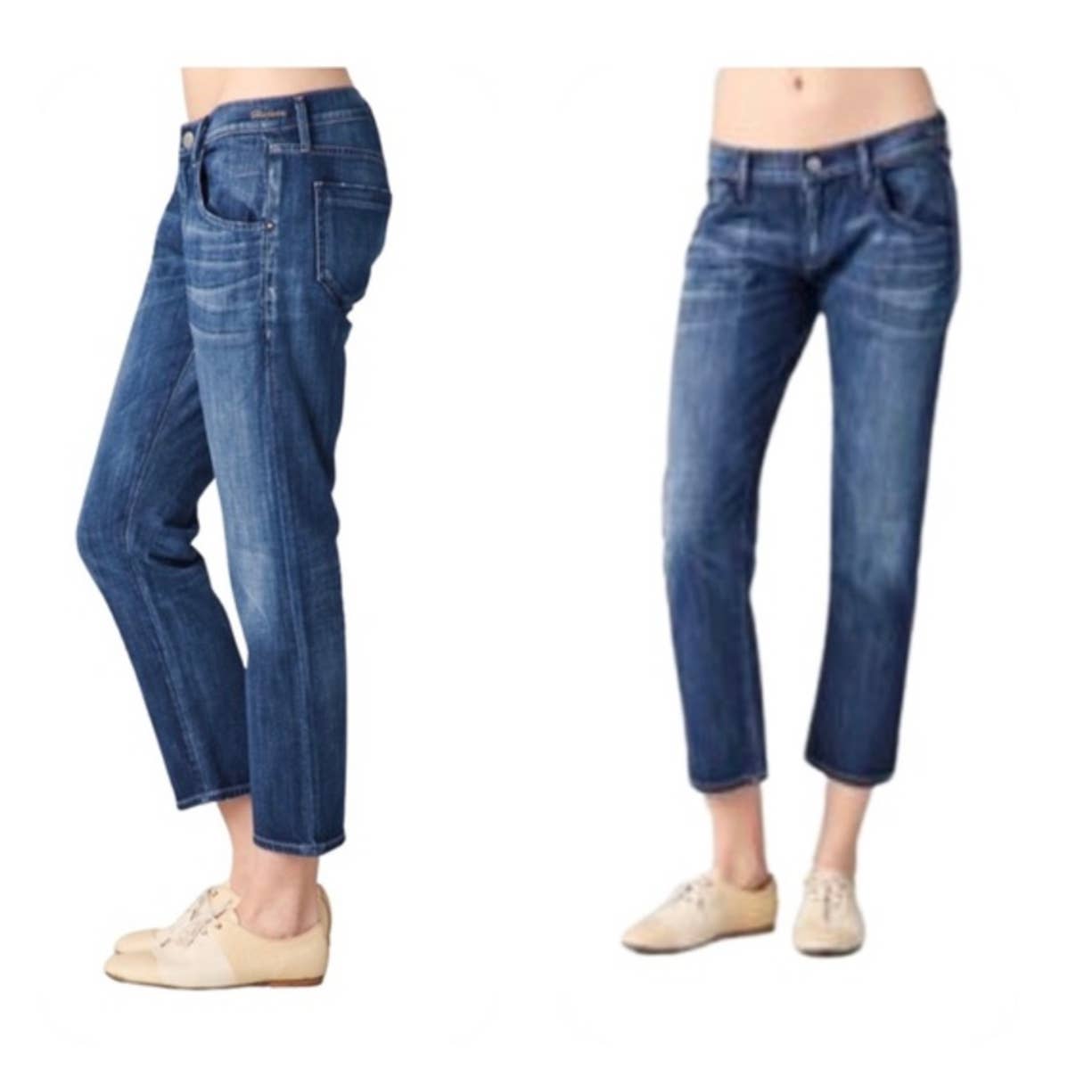 GOLDSIGN His Jean Boyfriend Mid-Rise Cropped Ankle Jeans Distressed Hisjean