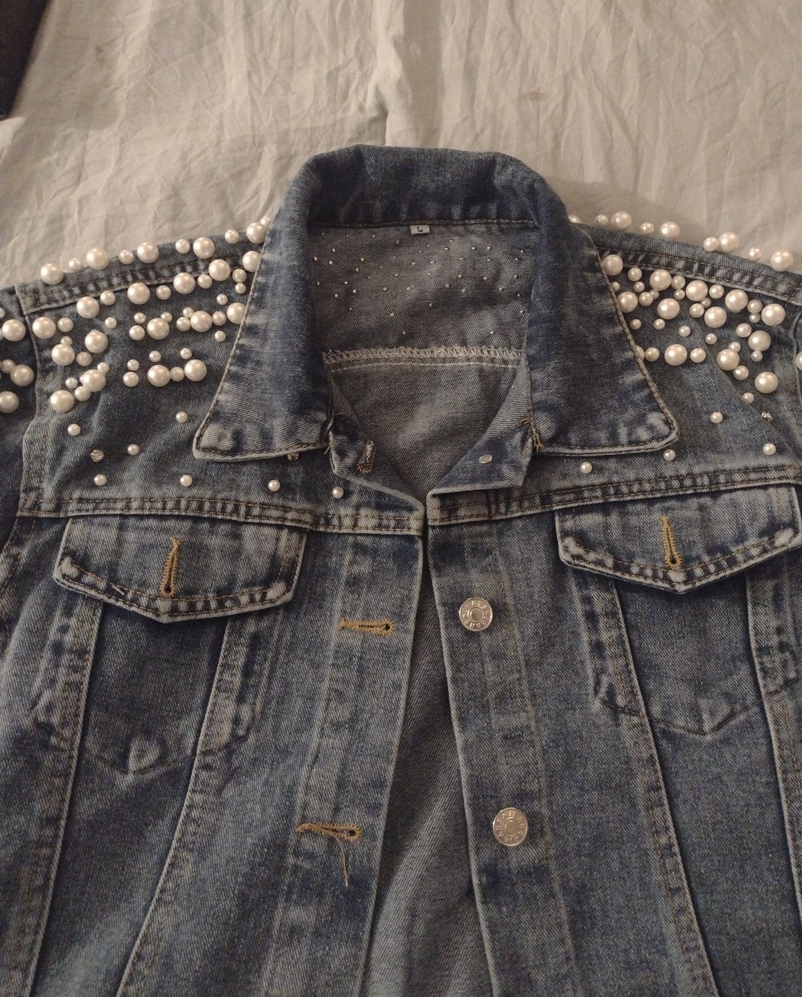 Embellished beaded jean jacket