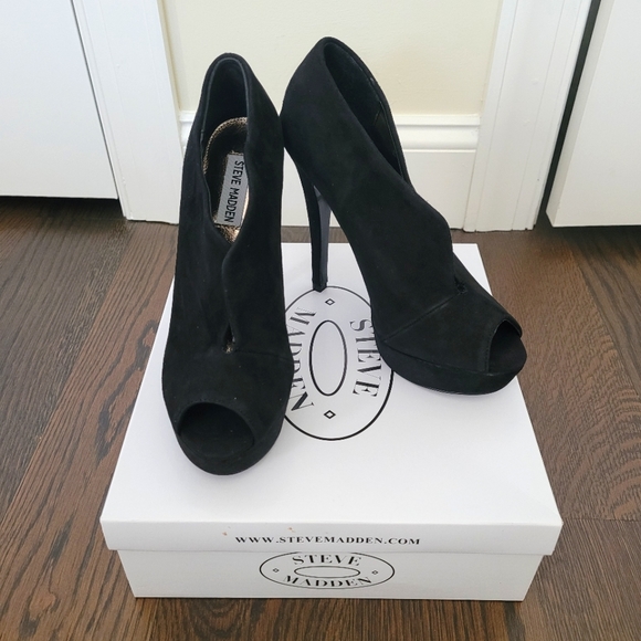 Stalyon Black Suede Bootie Platform Sexy Spike Peep-Toe Costume Party Gift Fall