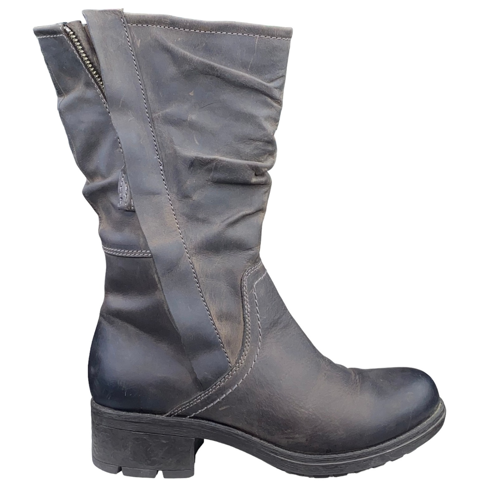 Clarks Women's Mansi Juniper Grey Brown Leather Moto Boots Size US 7.5