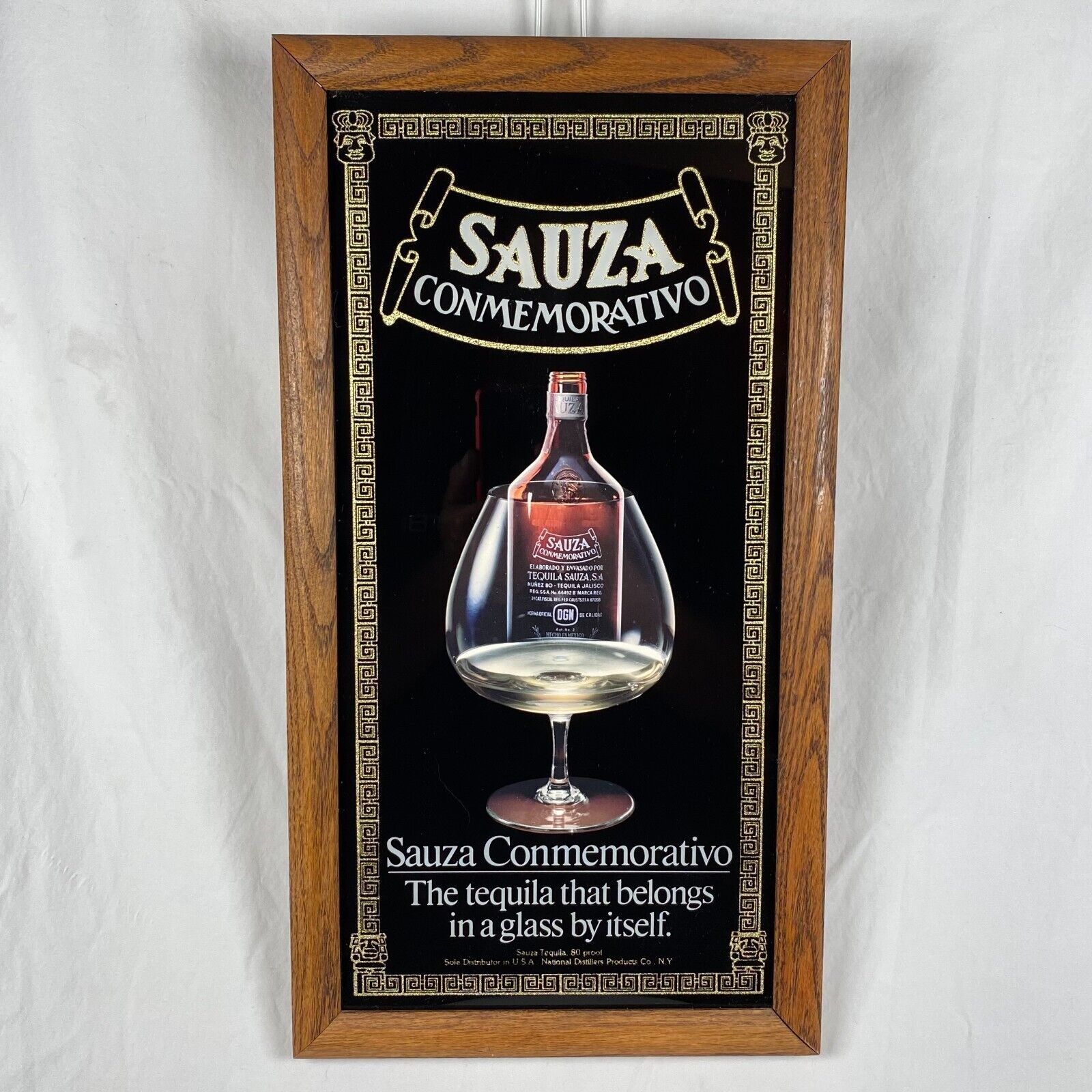Sauza Conmemorativo Tequila Framed Glass Bar Sign Man Cave 19 x 10