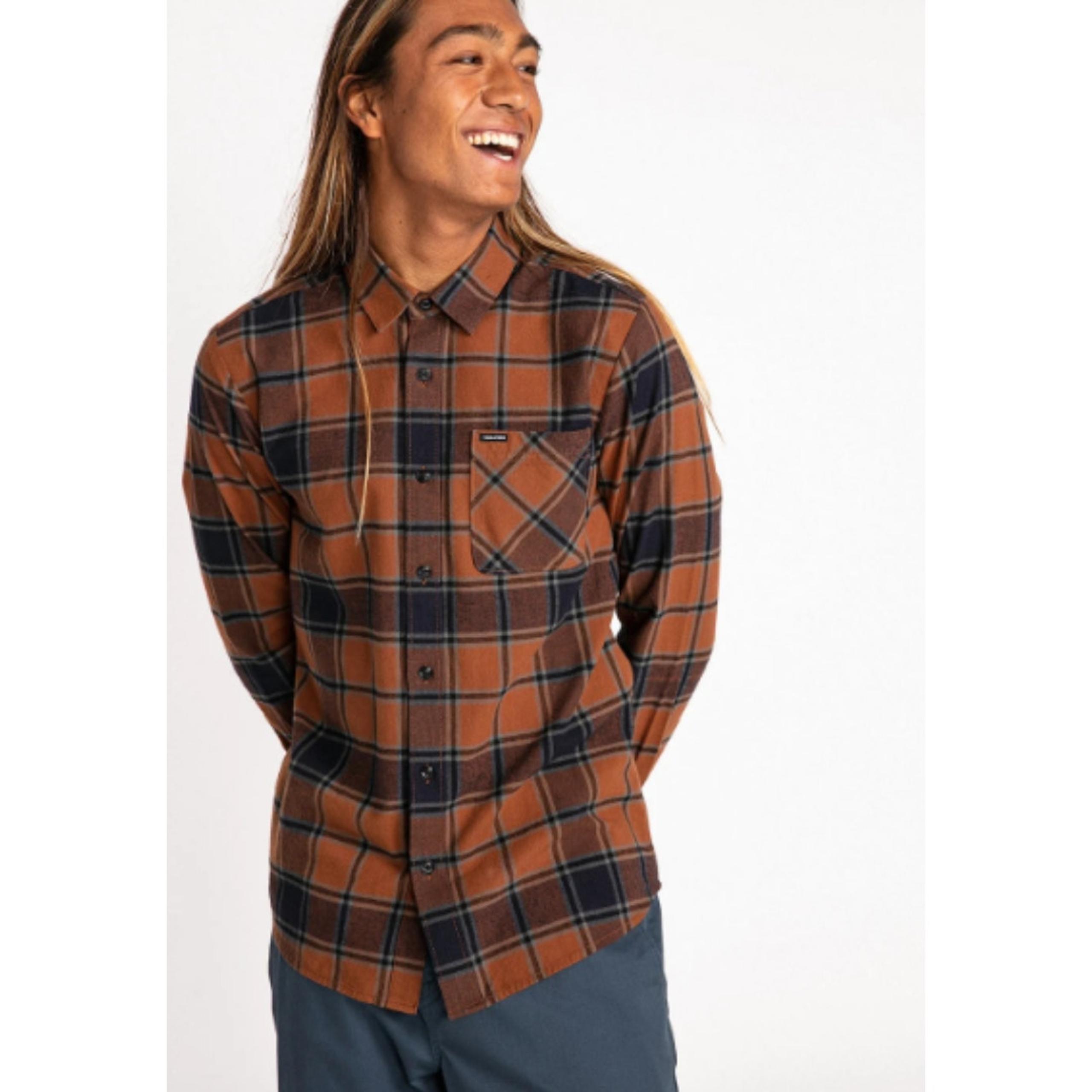 NEW! Volcom Men's Caden Plaid Long Sleeve Shirt XXL Burro Brown Classic $65