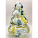 Zorza Poland Hand Blown Glass Christmas Tree Green, White, & Yellow Swirl