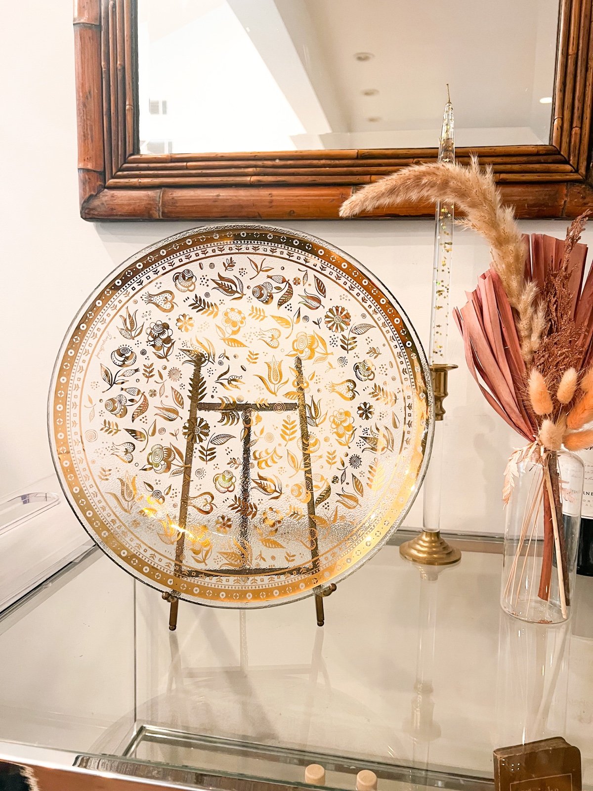 Georges Briard Large Gold Glass Floral Serving Plate