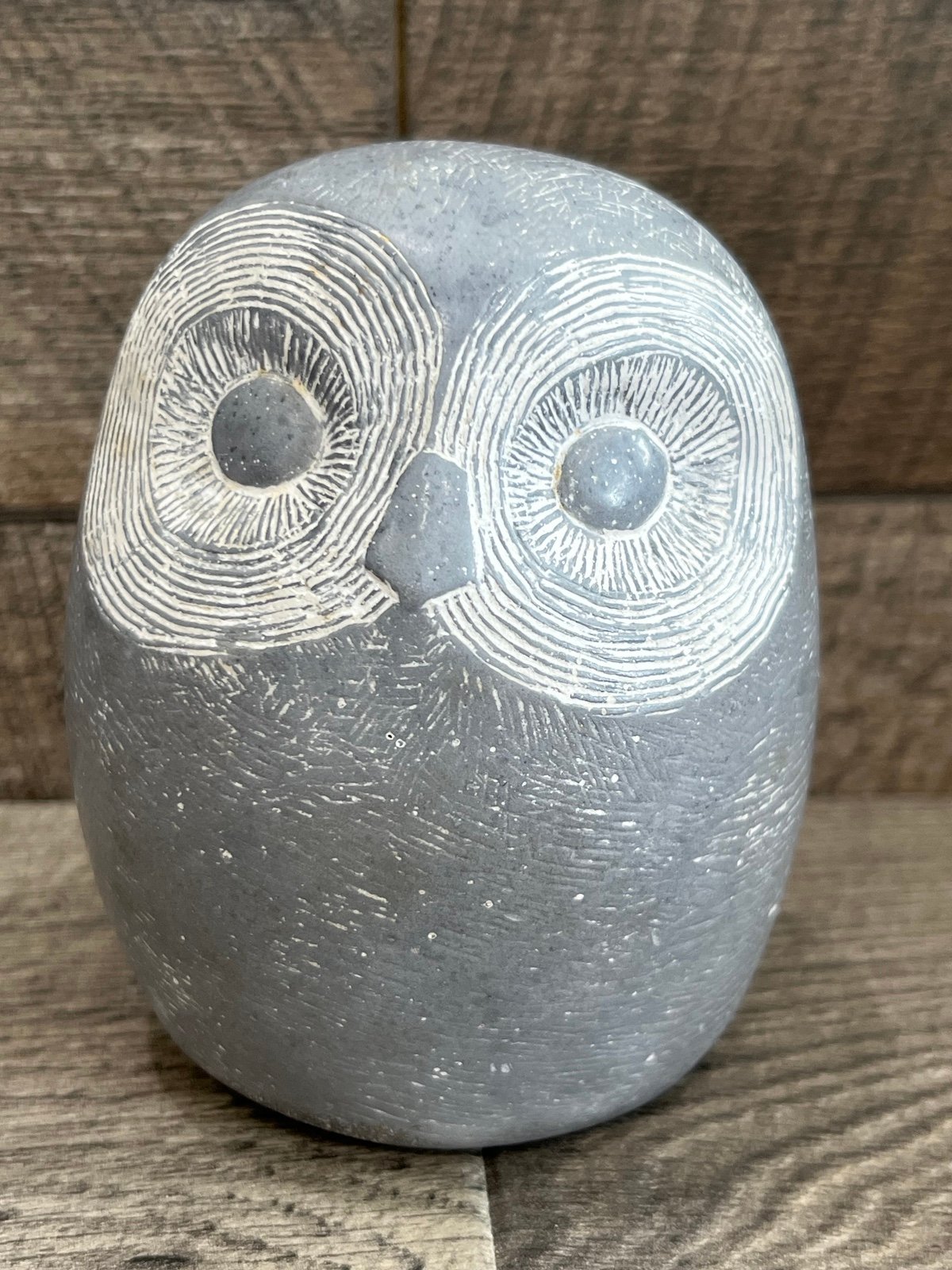 Islay Grimes Cast Stone Owl Art Sculpture MCM Gray White Mid Century Artist 3.5”