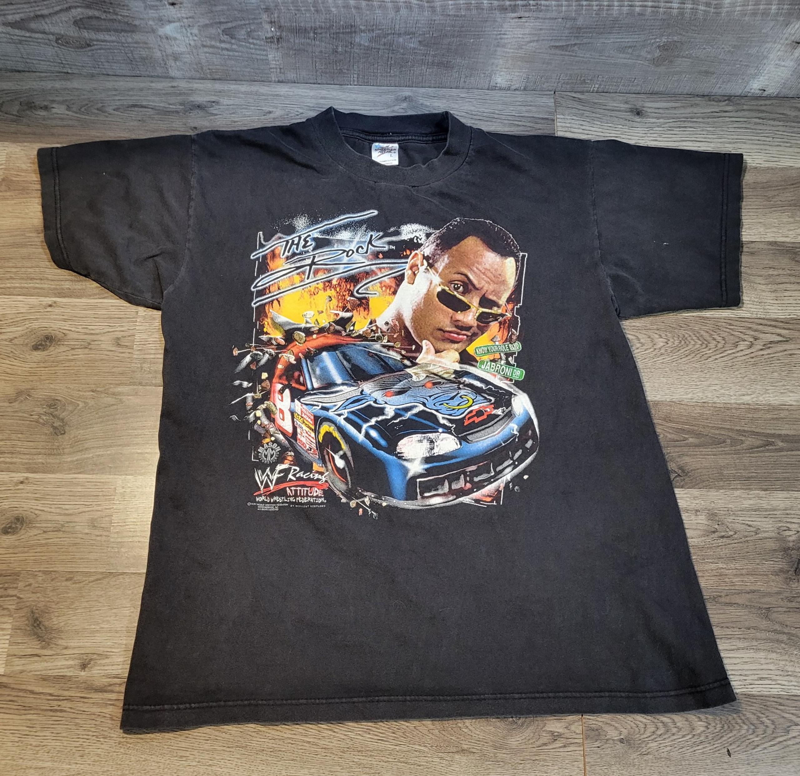 Vintage WWF The Rock T-Shirt Large Wrestling 1999 Racing Final Boss Chevrolet