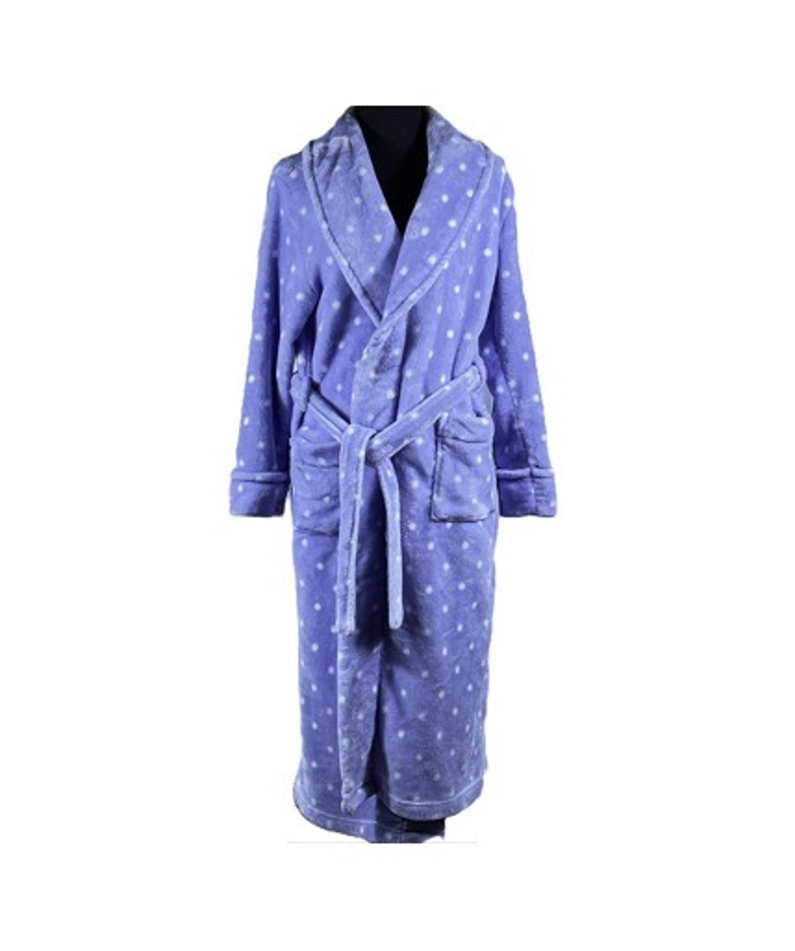 Women's Sonoma - Purple / White Dot - Faux Fur Plush - Long Belted Robe - Medium