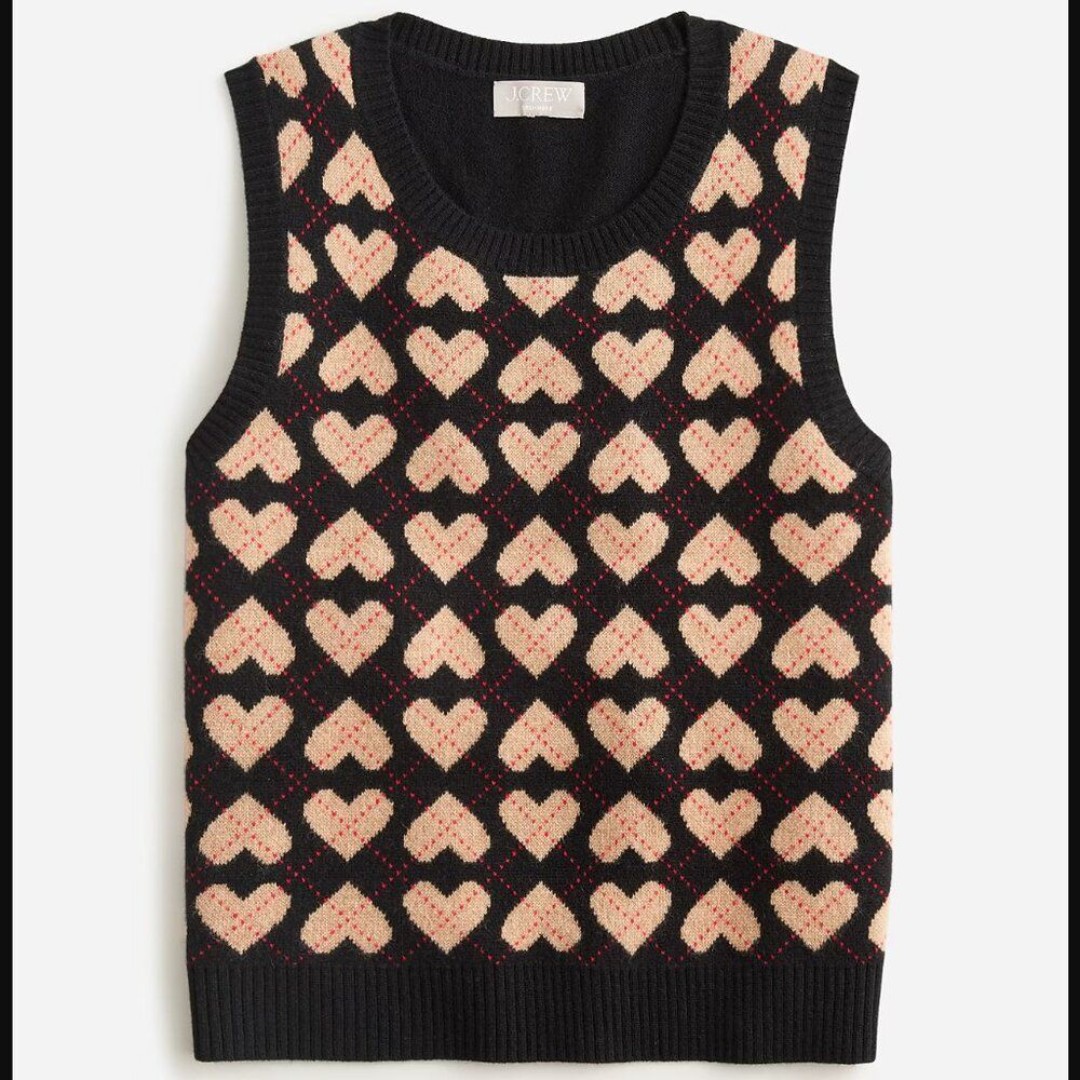 J.Crew Cashmere Argyle Heart Sweater Shell
