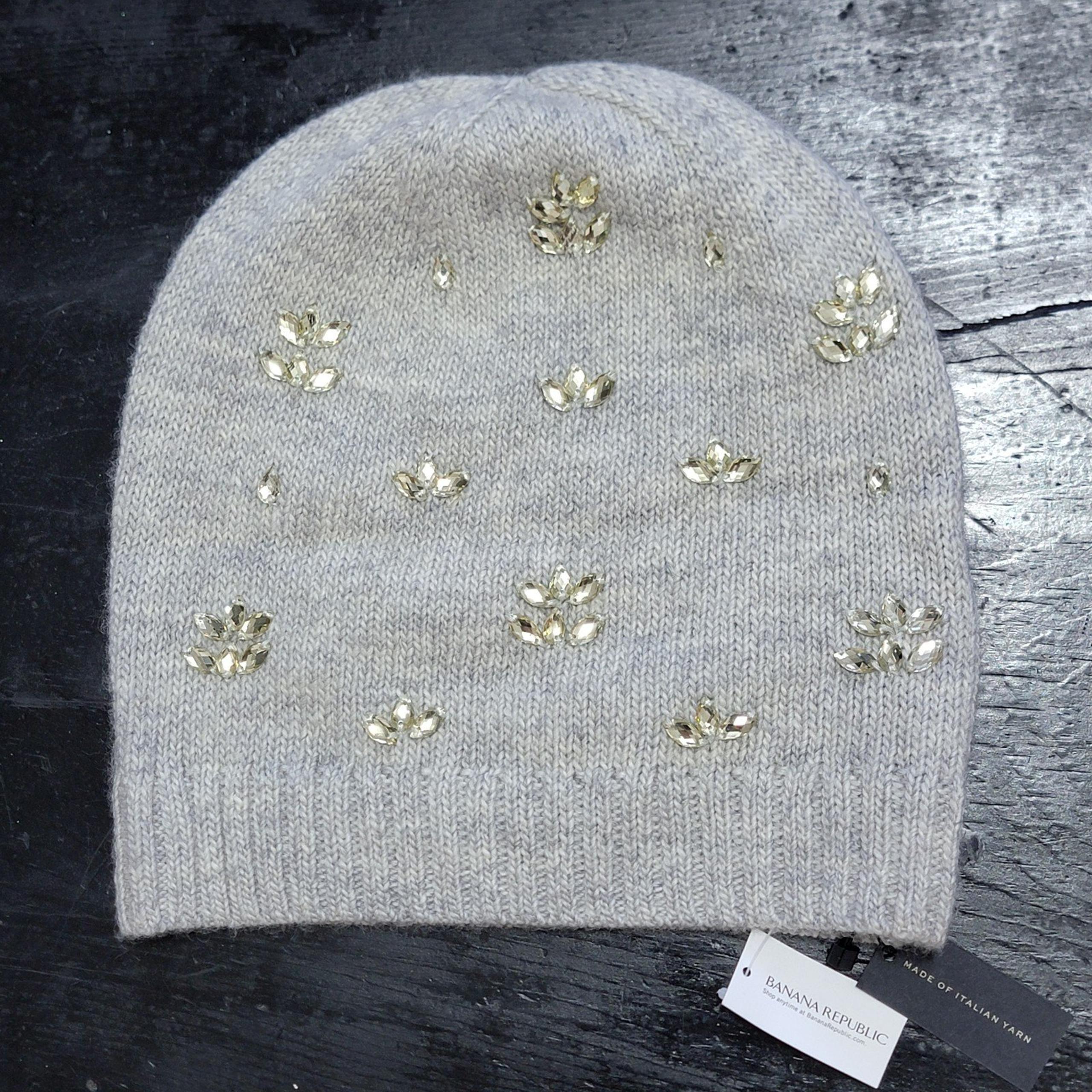 Banana Republic Gray Italian Merino Wool Blend Embellished Winter Hat One Size