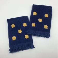 Vintage 100% Cotton Hand Towels Blue Gold Embroidery Retro Linen Set of 2 Towels