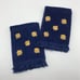 Vintage 100% Cotton Hand Towels Blue Gold Embroidery Retro Linen Set of 2 Towels
