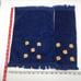 Vintage 100% Cotton Hand Towels Blue Gold Embroidery Retro Linen Set of 2 Towels