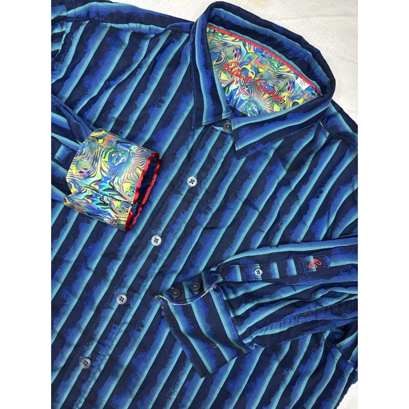 Robert Graham Andromeda Men's XXL Long Sleeve Shirt Flip Cuff Blue Stripe 255