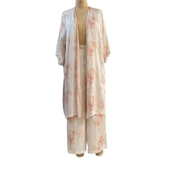 2 Piece Outfits Satin Silk Open Front Cardigan Kimono