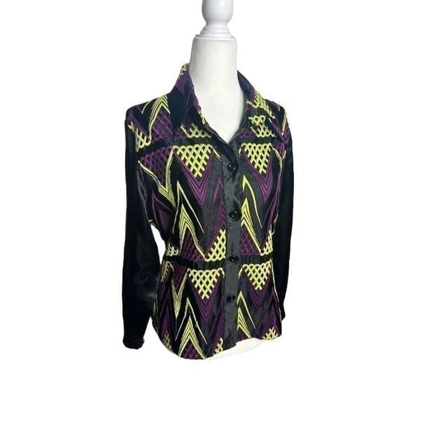 Jeff Galliano Vintage Neon Green Purple Black Ella Satin Blouse Made in France