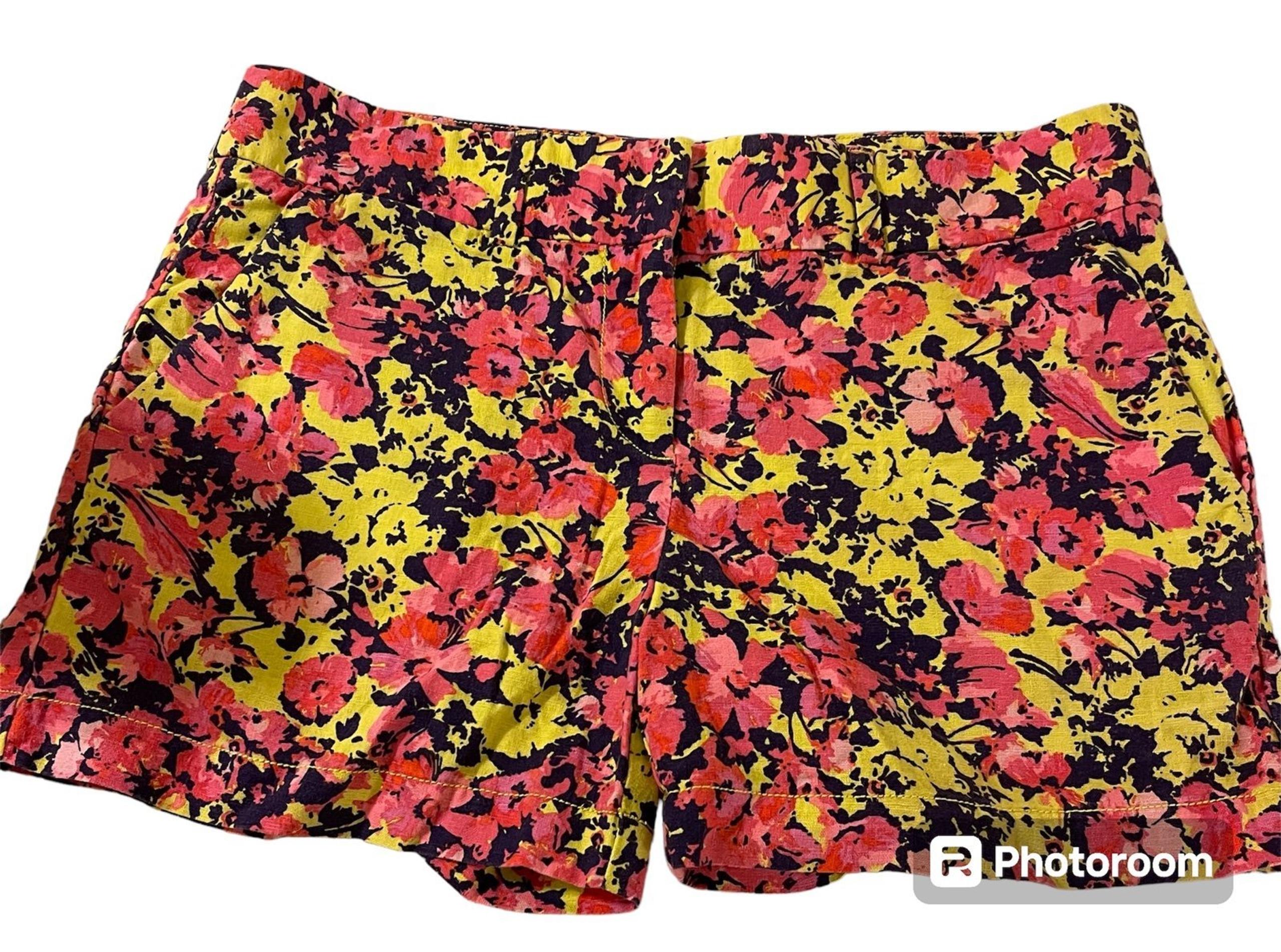 Ann Taylor LOFT Women's 6 Pink Yellow Floral Linen Blend Shorts  Size 6