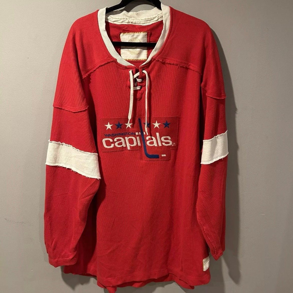 Washington Capitals Retro Sport Reebok Red Lace Up Long Sleeve Shirt Mens 4XLT