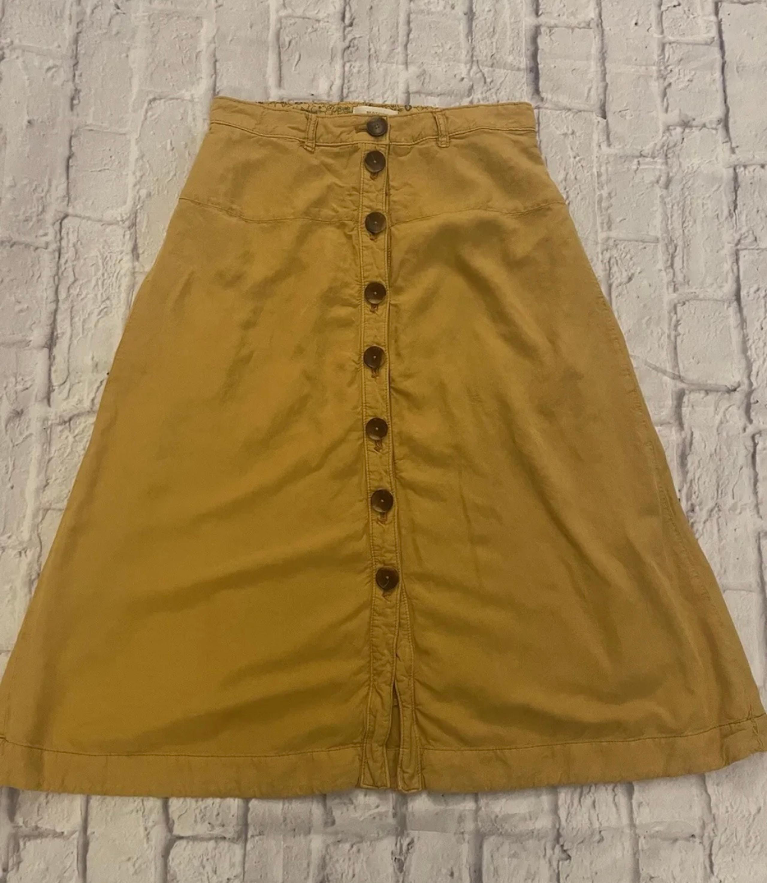 Maeve Anthropologie Yellow Linen Blend Buttonup A-Line Midi Skirt Size US 4
