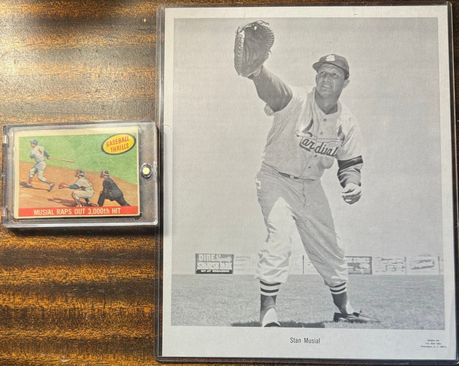 STAN MUSIAL LOT ST CARDINALS 1960 ‘s TEAM ISSUED PHOTO 1959 TOPPS BASEBALL CARD