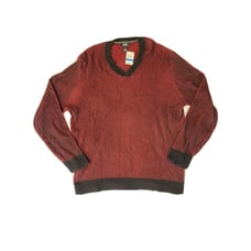 Alfani Mens Red/ Black Striped Size XL Knit V-Neck Sweater 60 MSRP