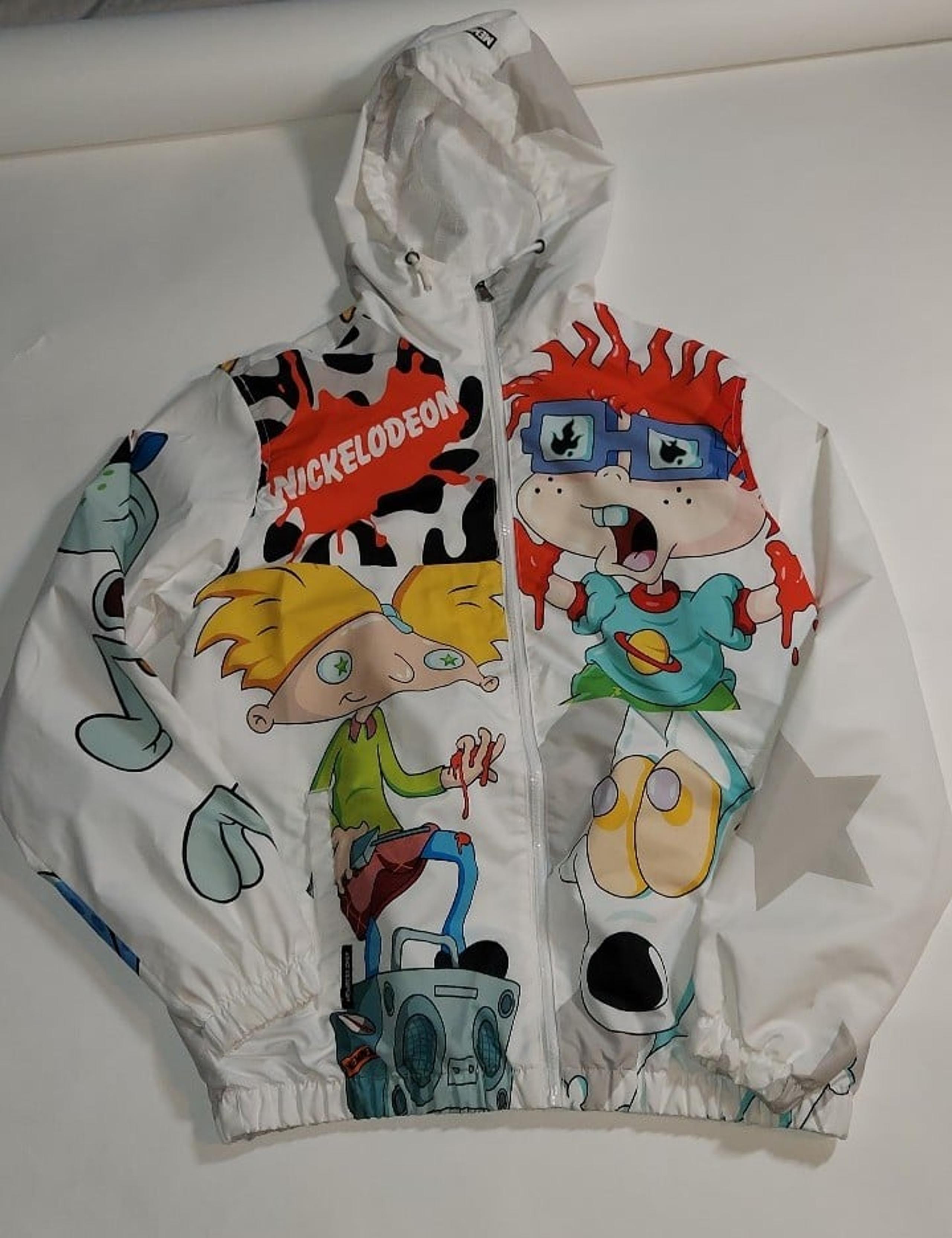Men’s Members Only Nickelodeon Rugrats SpongeBob Hooded Windbreaker Jacket Sz Me