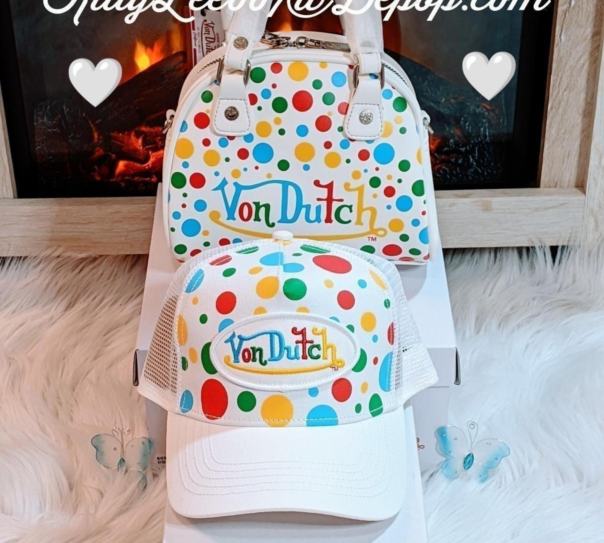 Von Dutch White Polkadot Bag with  matching Hat Bundle!