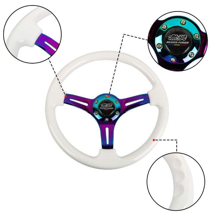 NEW 350mm 14 Universal Mugen ABS Racing Steering Wheel White With Neo Spoke